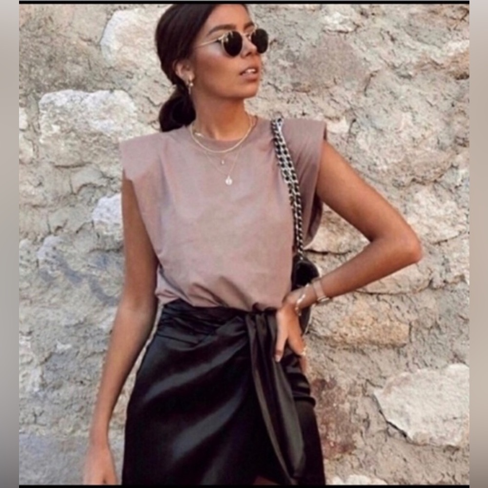 Zara Light Brown Shoulder Pad Tee View 3